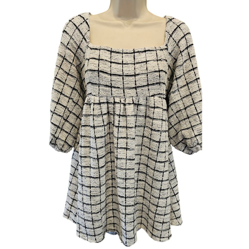 Allison Kelly M tencel shimmer puff sleeve midi babydoll dress EUC shabby chic
